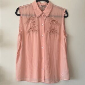 Forever 21 Love21|Light Coral Pink Sheer Lace Blouse|Medium|GUC